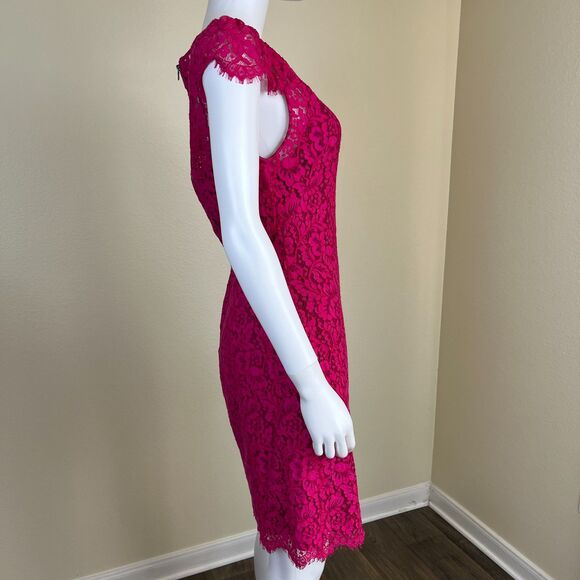 Alice + Olivia Women Size 8 Pink Lace Floral Sheath Mini Dress Cocktail Formal - Picture 10 of 17